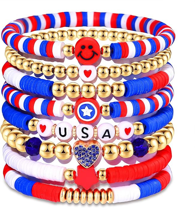 XOCARTIGE Surfer Heishi Bracelets for Women Stackable Rainbow Vinyl Disc Clay Beaded Stretch Brac... | Amazon (US)