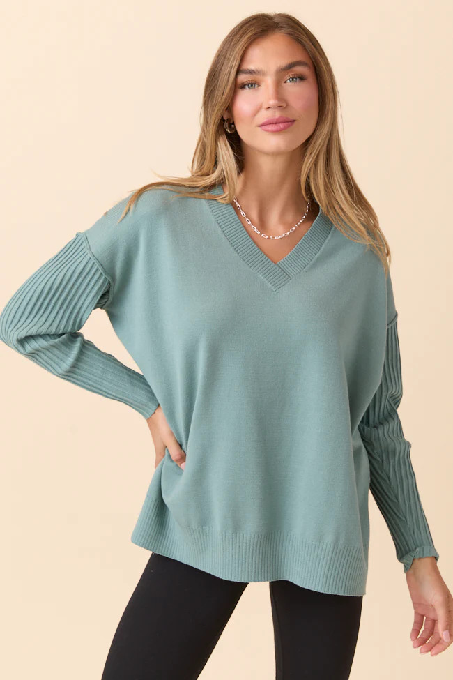Mariah Sage Green Relaxed Long Sleeve Pullover Tunic DOORBUSTER | Pink Lily