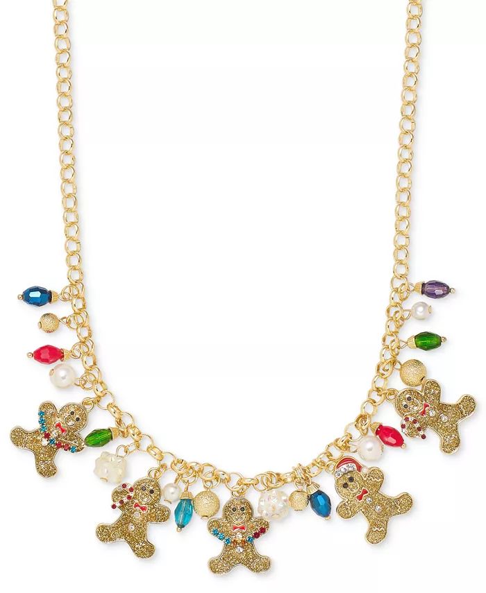 Gold-Tone Mixed Stone Glitter Gingerbread Statement Necklace, 18" + 3" extender, Created for Macy's | Macy's