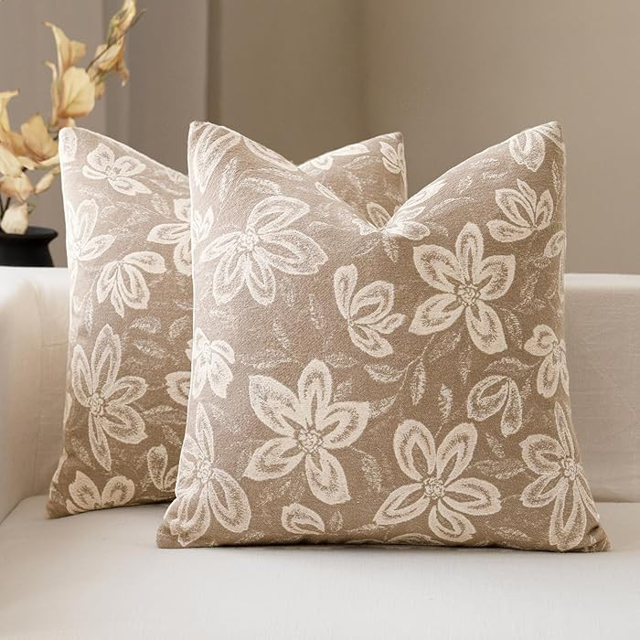 FIOUOVO Floral Throw Pillow Covers 20x20 Set of 2 Farmhouse Pillow Covers Vintage Neutral Accent ... | Amazon (US)