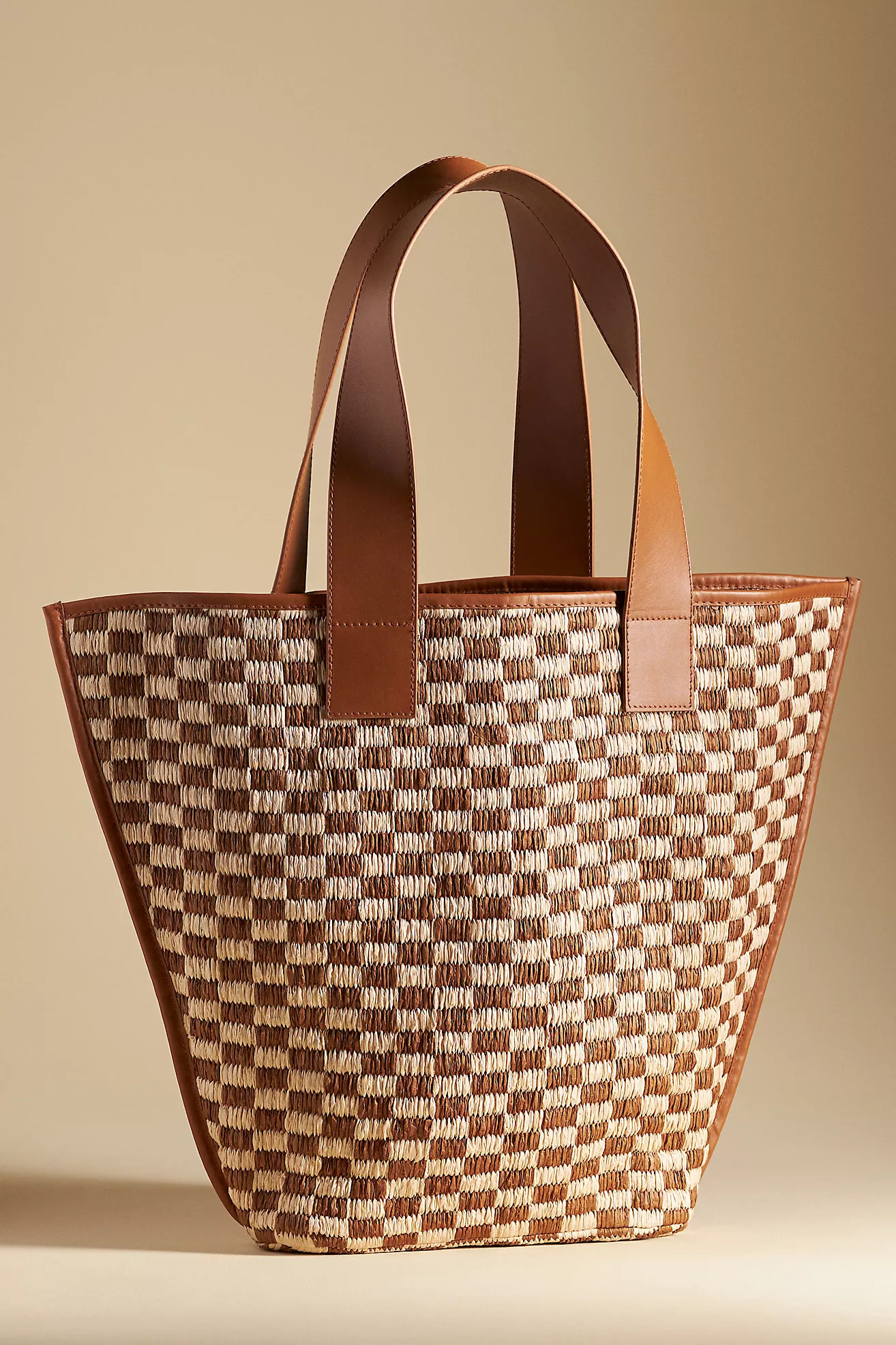 Raffia Checkered Angular Tote | Anthropologie (US)