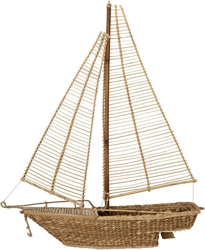 Creative Co-Op Handwoven Water Hyacinth & Rattan Rattan Sailboat, Beige | Amazon (US)