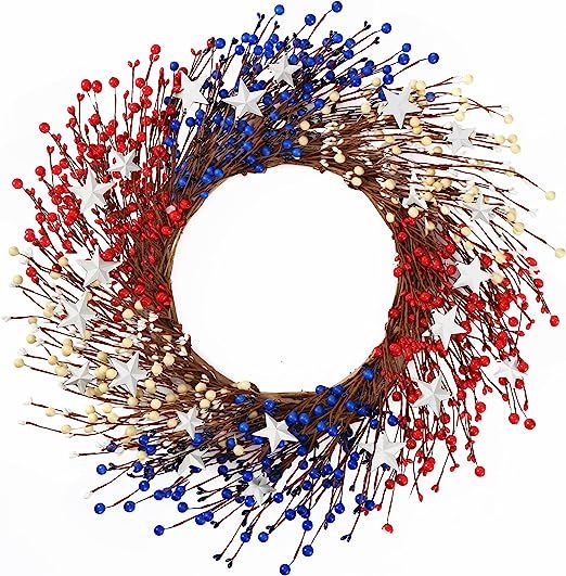 Sggvecsy 20Inch 4th of July Patriotic Day Wreath Red Blue White Berry Wreath Americana Flag Wreat... | Amazon (US)