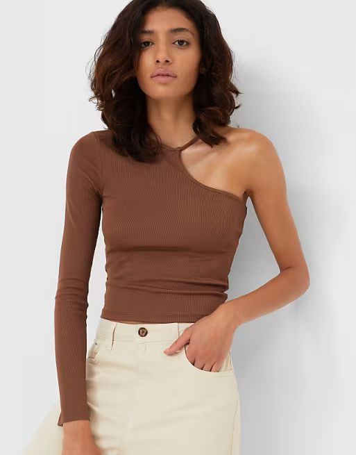 Stradivarius asymmetric top in brown | ASOS (Global)