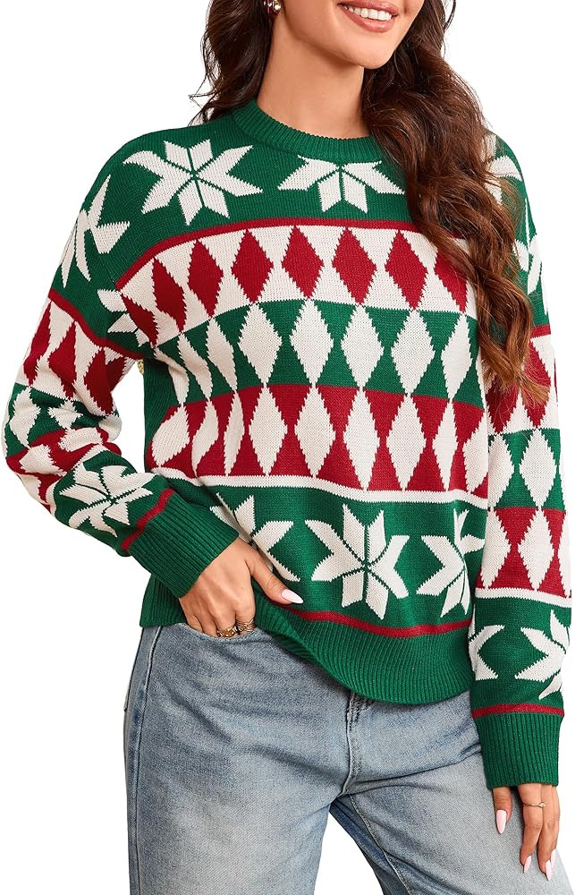 Simplee Womens Christmas Sweaters Long Sleeve Crewneck Oversized Sweater Fashion Winter Knitted P... | Amazon (US)