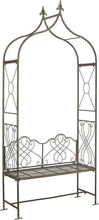 SAFAVIEH Outdoor - Eloise Rustic Blue Iron Garden Arbor with Bench, Victorian Scrollwork Patio Arch Trellis with Seat, 94" Decorative Outdoor Accent (PAT5010A) | Amazon (US)