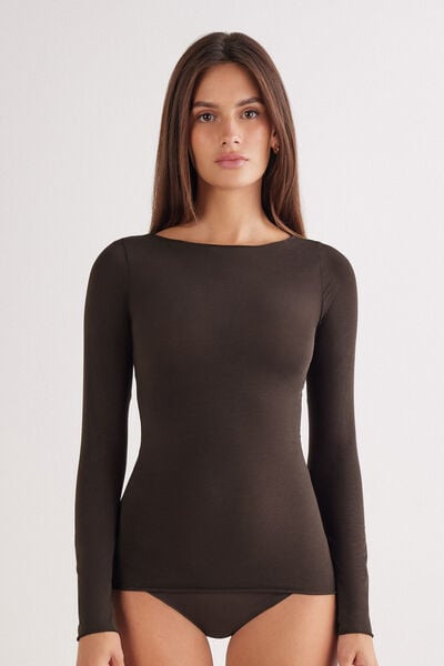 Intimissimi Ultralight Cotton Bateau Neck Top Woman Brown Size M | Intimissimi (US)
