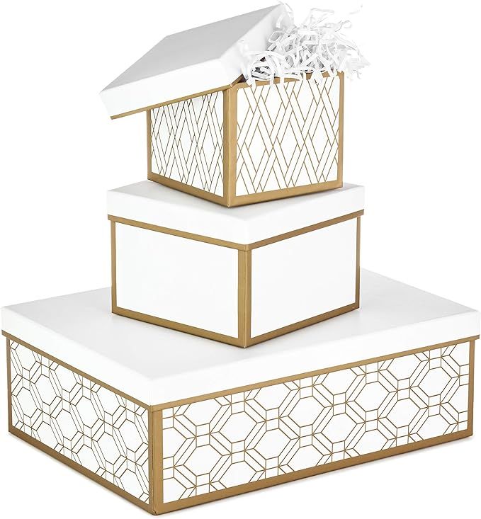 Hallmark Nested Gift Boxes with Lids and Fill (Set of 3, White and Gold, Assorted Sizes) for Wedd... | Amazon (US)
