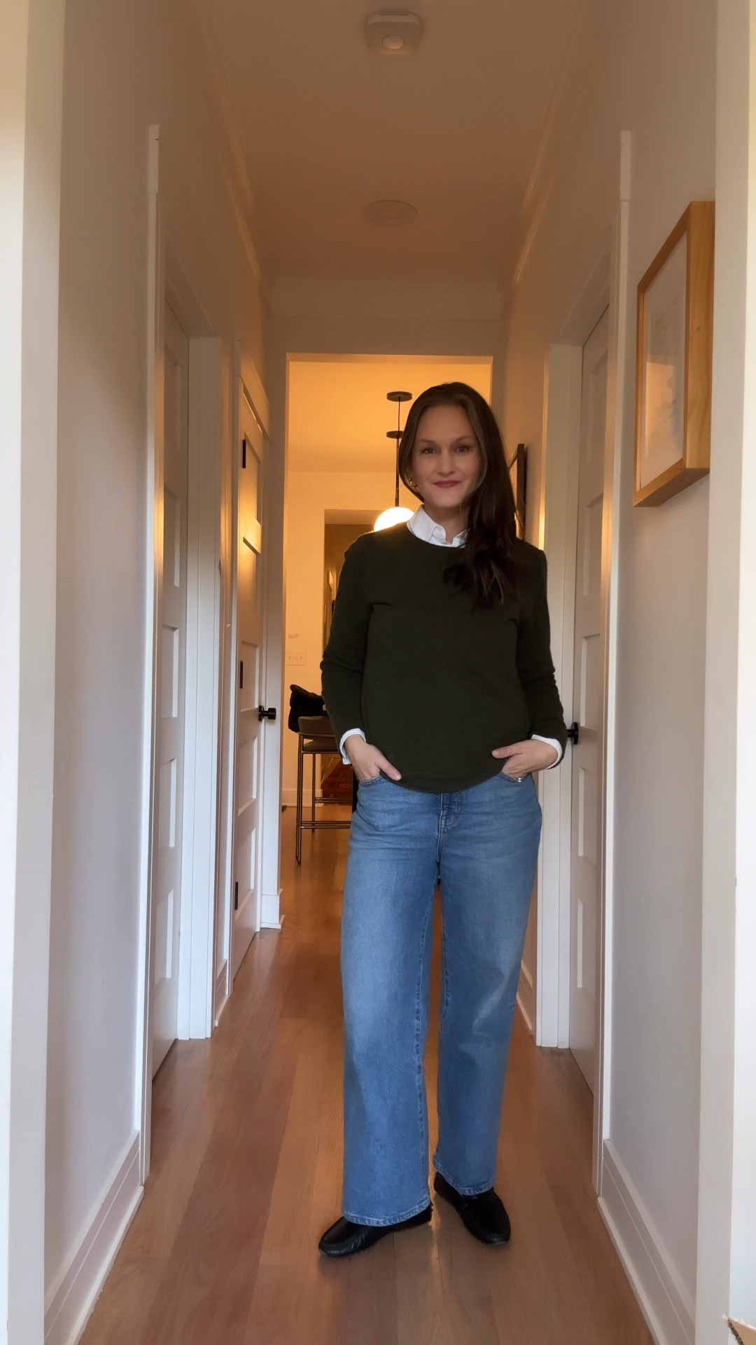 By Friday, she was finally finding her rhythm again after a whirlwind week of post-Thanksgiving transitions. She reached for her wide-legged jeans—a sartorial security blanket at this point—and layered a white oxford shirt under a green sweater for a preppy, festive vibe that said, Yes, I have holiday spirit, but no, I’m not trying too hard. Her black shearling-lined loafers whispered cozy sophistication, and her everyday gold hoops pulled the look together with their signature glint. The week had been a delightful juggle of unpacking, playdates, and reclaiming routines, and as she sipped her second cup of coffee, she couldn’t help but smile at how these little moments of chaos and joy made everything feel just right.

#LTKStyleTip #LTKWatchNow #LTKHoliday