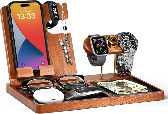 Wood Nightstand Organizer for Men, Fathers Day Gift for Dad Husband, Birthday Anniversary Retirem... | Amazon (US)