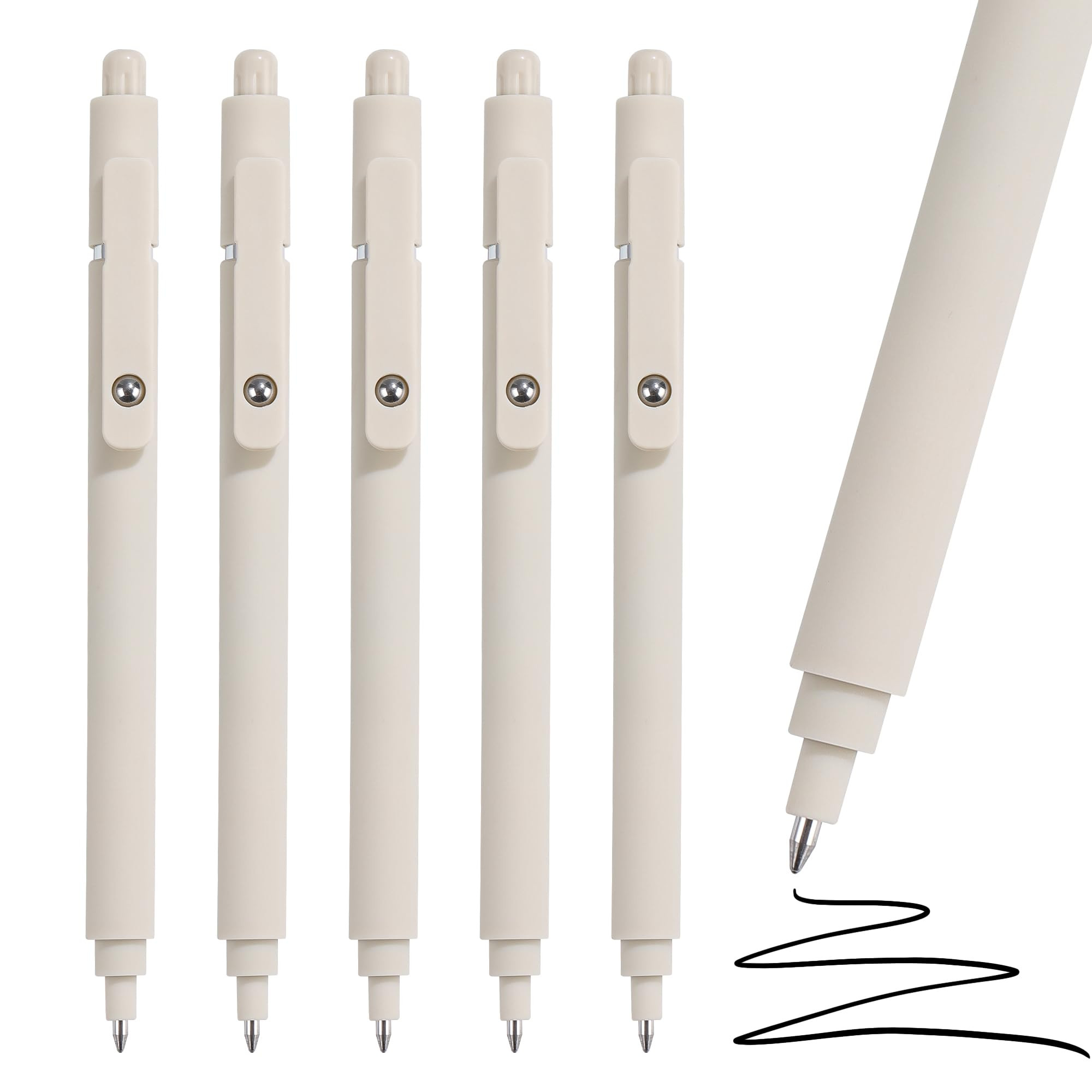 RIANCY Aesthetic Pens Beige Pens 5Pcs 0.5mm Quick Dry Black Ink Gel Pens Fine Point Smooth Writin... | Amazon (US)