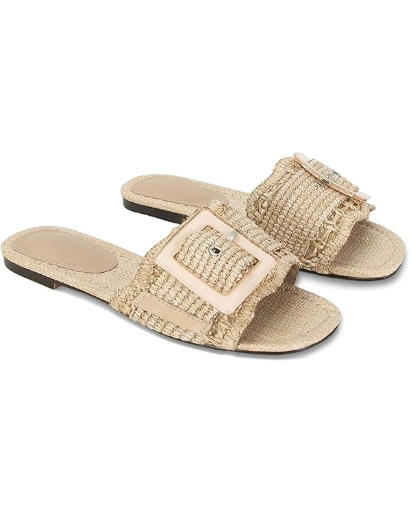 Raffia Sandals for Women Buckle Straw flats Woven Braided Rattan Slides Summer Beach Sandals Comf... | Amazon (US)