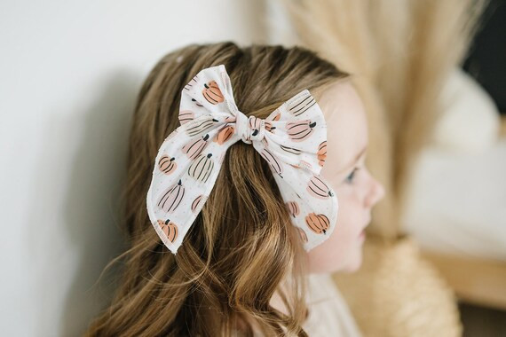 Fall Pumpkin Patch Serged Cotton Bow Fall Hair Bow Halloween - Etsy | Etsy (US)
