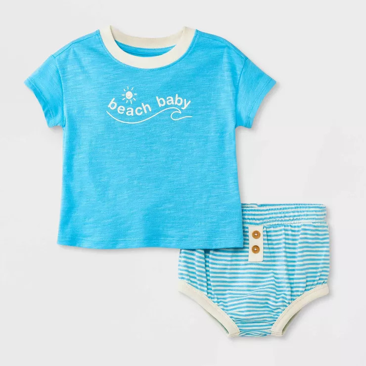 Baby Beach Slub Jersey Top & Bottom Set - Cat & Jack™ Light Blue | Target