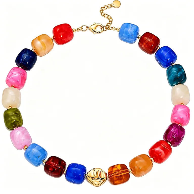 DESIGNICE Colorful Beaded Necklace for Women,Chunky Resin Bead Statement Necklace,Multi Colored B... | Walmart (US)