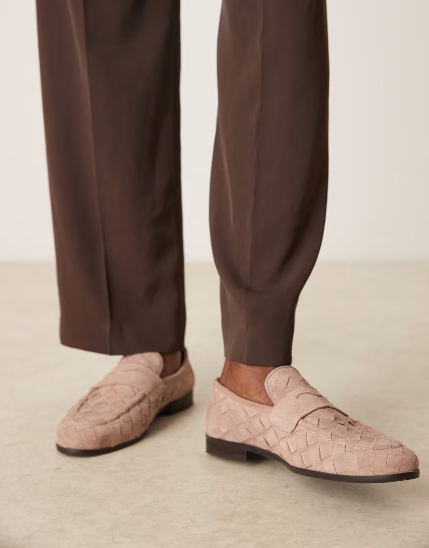 ASOS DESIGN weave loafers in pink suede | ASOS (Global)