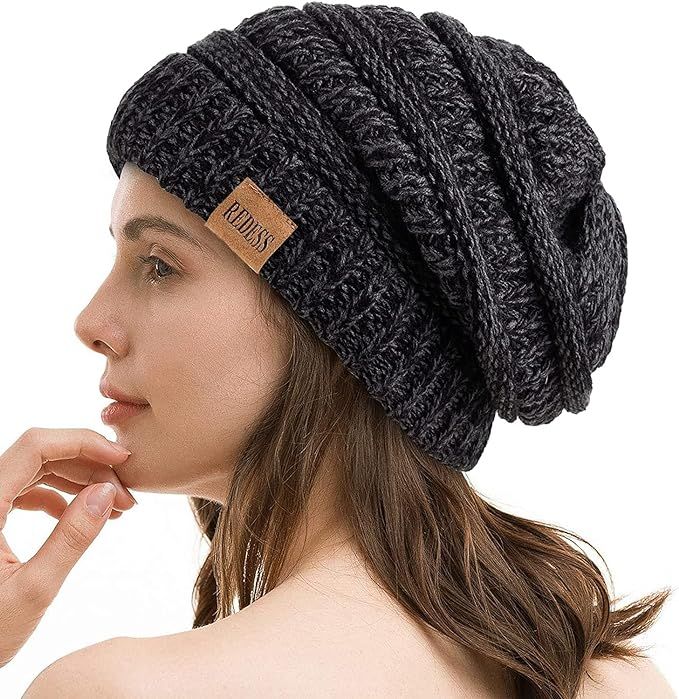 REDESS Slouchy Beanie Hat for Men and Women Winter Warm Chunky Soft Oversized Cable Knit Cap | Amazon (US)