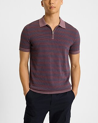 Striped Cotton-Blend Short Sleeve Sweater Polo | Express