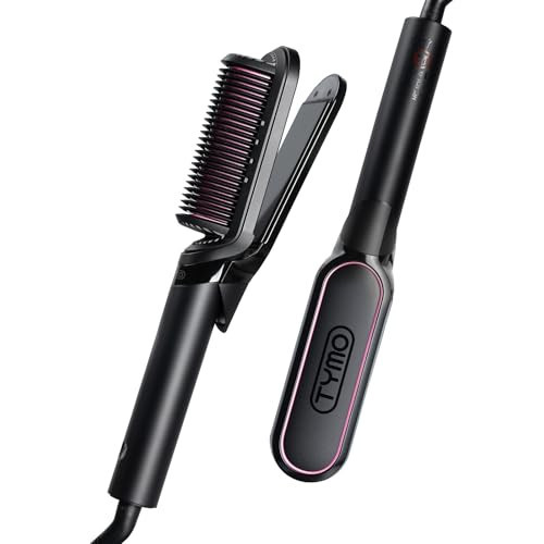 TYMO Flat Iron Hair Straightener Brush 2 in 1, 200M Ions Hair Straighteners for Women, Ceramic Dual Voltage Straightening Hot Comb for Anti-Frizz Straights, Waves, Curls, 3X Less Heat Damage, Black | Amazon (US)