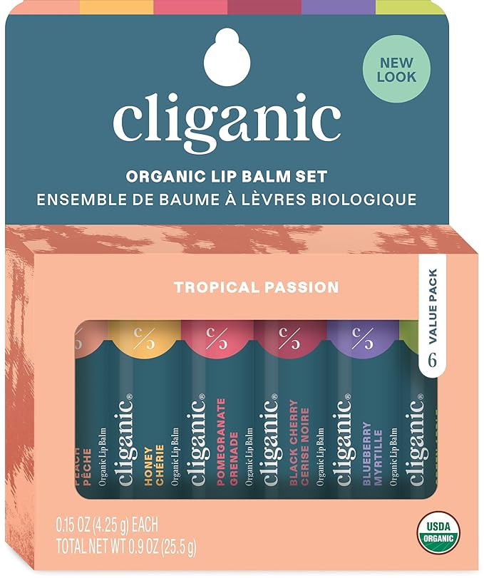 Cliganic Organic Lip Balm Set - 6 Tropical Flavors - 100% Natural Moisturizer for Cracked & Dry L... | Amazon (US)
