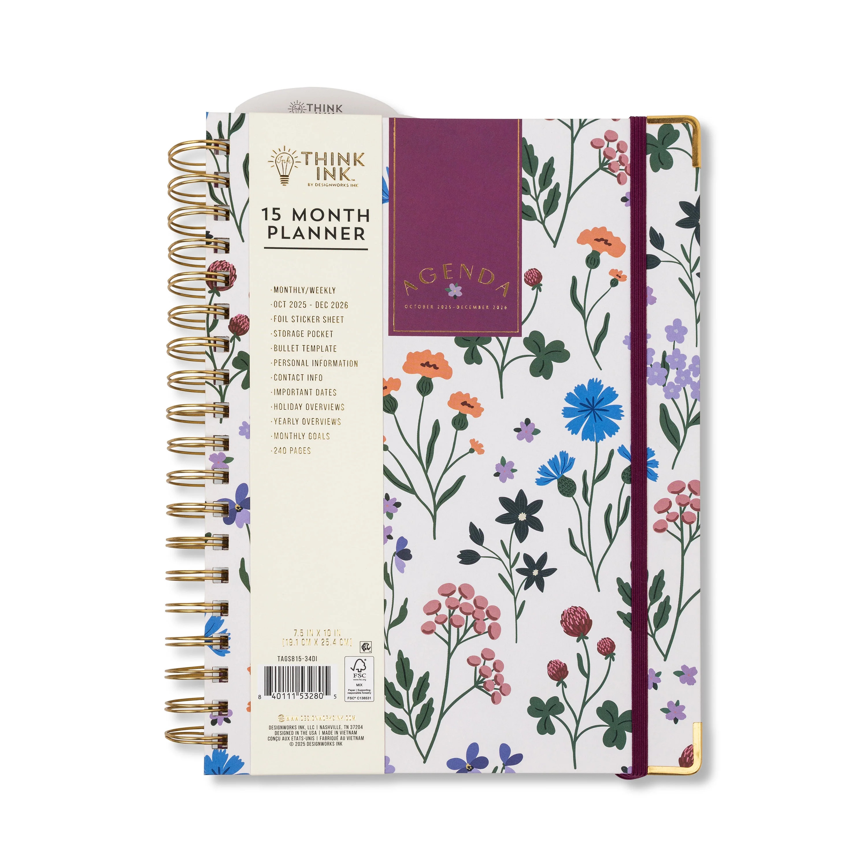 Think Ink Twin Wire 15 Month Wildflower Planner - 7.5” x 10", 240 Pages | Walmart (US)