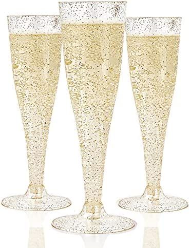 30 Pack Plastic Champagne Flutes Disposable 4.5 Oz Gold Glitter Plastic Champagne Glasses Perfect... | Amazon (US)
