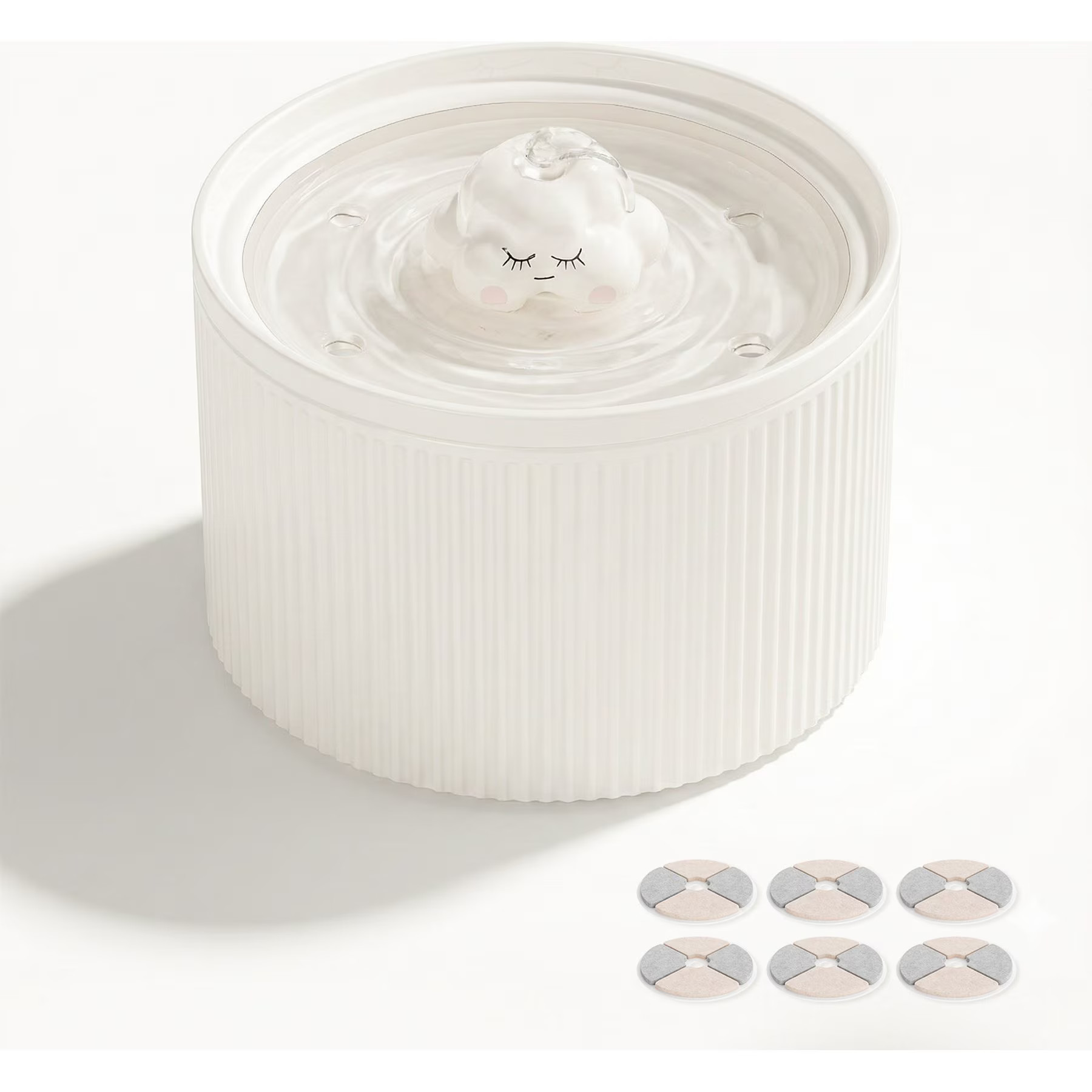 Happy & Polly Cloud Ceramic Cat Water Fountain with 4 Filters, White, 50-oz | Chewy