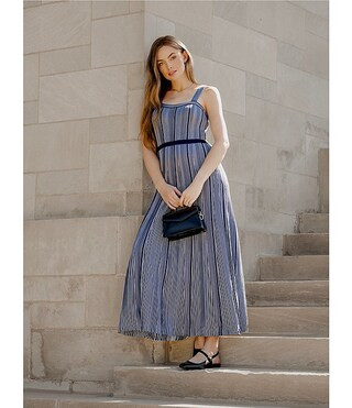 MISOOK x Lani Lynn Vertical Stripe Knit Sweetheart Neck Sleeveless A-Line Maxi Dress | Dillard's | Dillard's