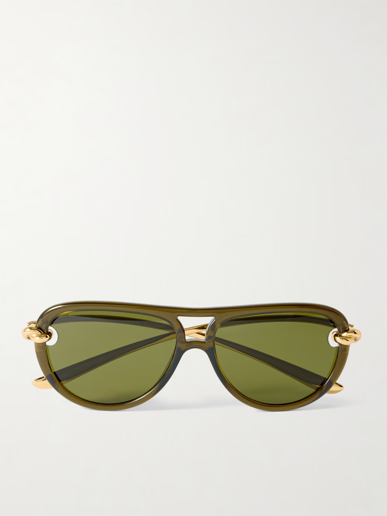 BOTTEGA VENETA EYEWEAR - New Knot Aviator-style Acetate And Gold-tone Sunglasses - Green | NET-A-PORTER (US)