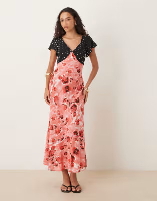 ASOS DESIGN angel sleeve midi tea dress in floral print | ASOS (Global)