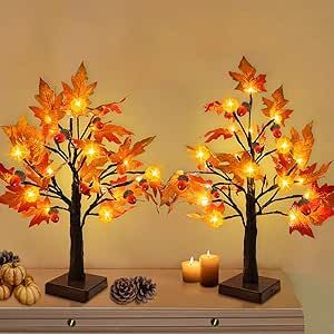 TURNMEON 2 Pack 18 Inch Prelit Fall Maple Tree with 48 LEDs Timer Battery Operated Lighted Pumpki... | Amazon (US)