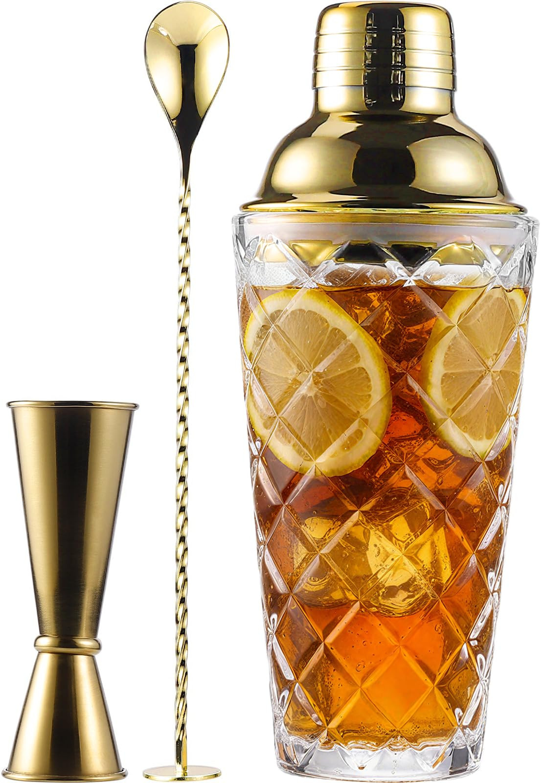 Glass Cocktail Shaker Set with Built-in Strainer – 16oz Thickened Pineapple Glass Gold Shaker S... | Amazon (US)