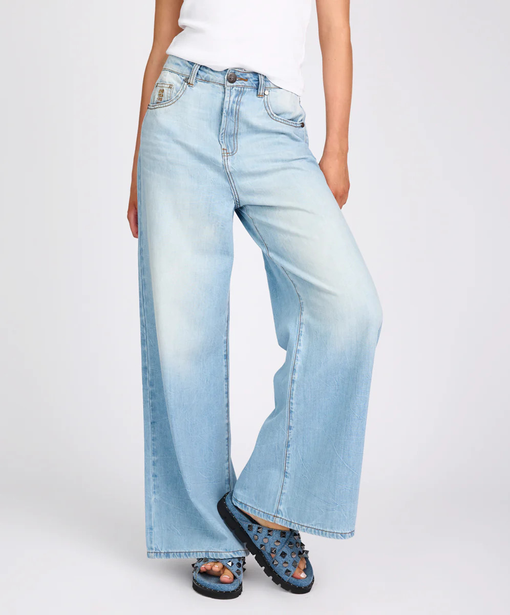 Love Machines Mid Waist Super Wide Leg Denim Jeans - Cool Blue | One Teaspoon | OneTeaspoon