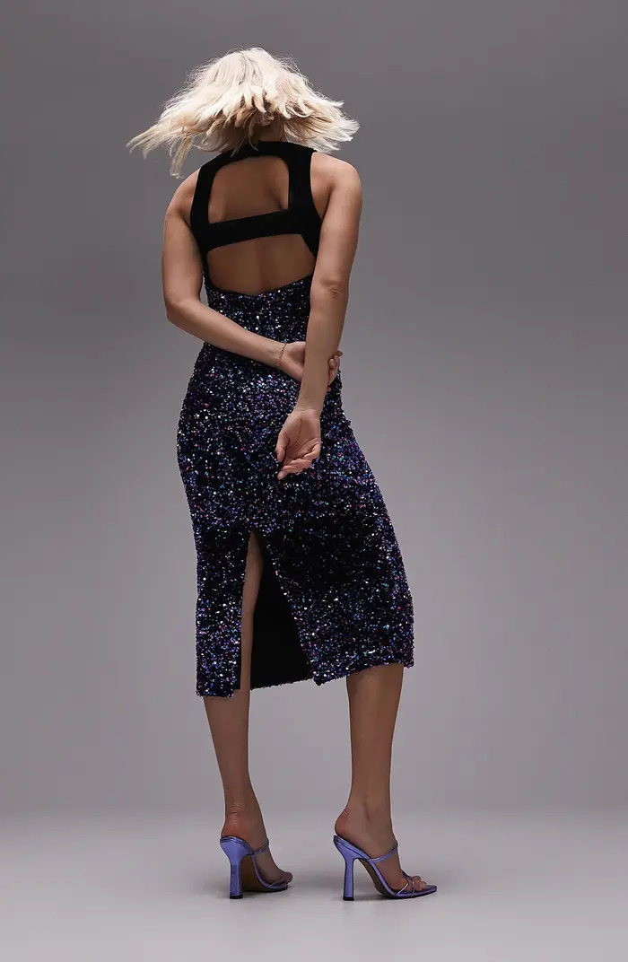 Topshop Sequin Open Back Midi Dress | Nordstrom | Nordstrom