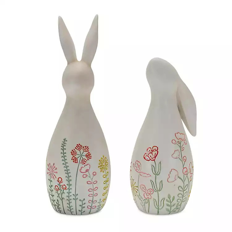 Etched Floral Bunny Statues, Set of 2 | Kirklands