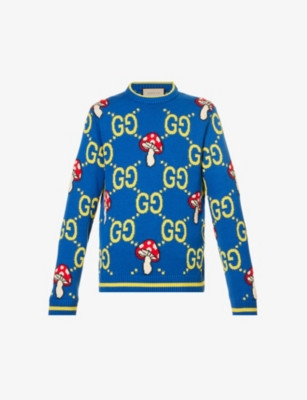 GG-monogram mushroom-intarsia cotton and wool-blend  jumper | Selfridges