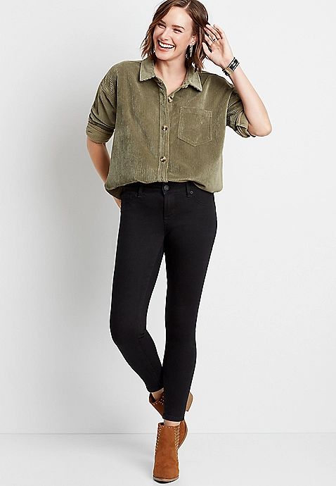 Everflex™ high rise black stretch skinny jeans | Maurices