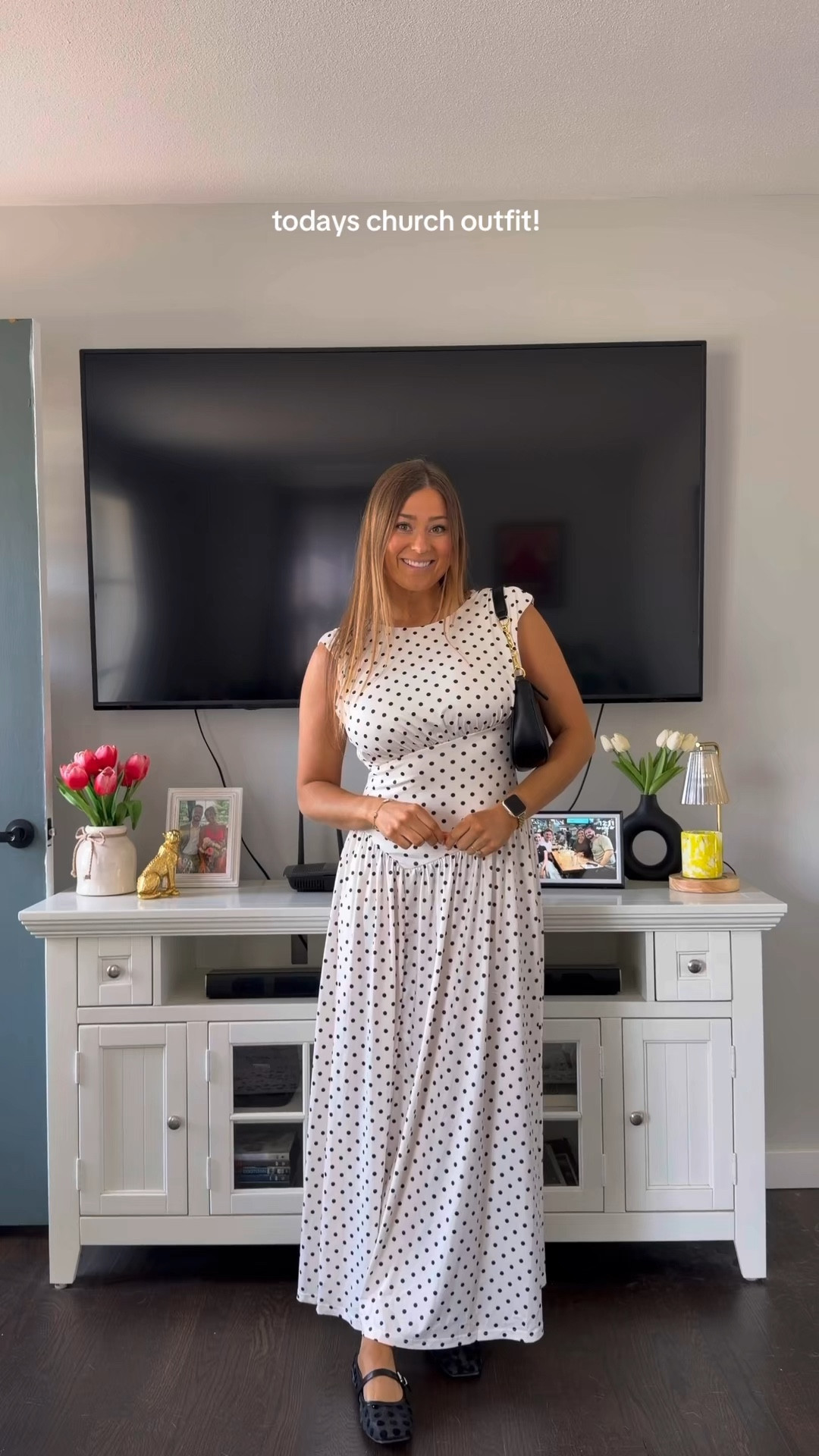 yesterdays ootd! i’m obsessed with everything polka dots so this dress and these flats were IT for me!! wearin my true size in both 

#LTKWedding #LTKdayinmylife #LTKootd