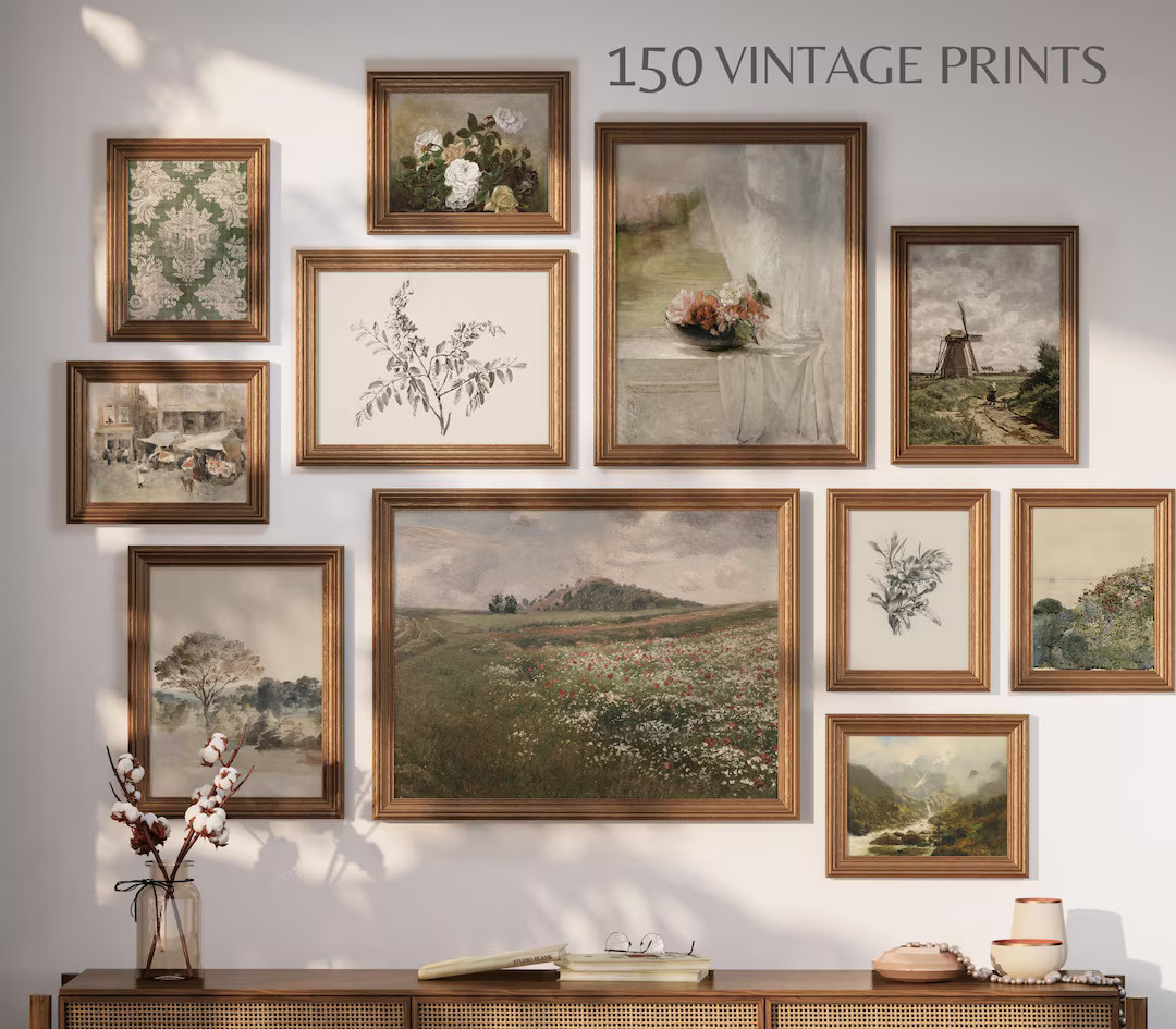 150 Green Vintage Bundle Wall Art Prints: Farmhouse Gallery Wall Set Muted Cottagecore Printable ... | Etsy (US)
