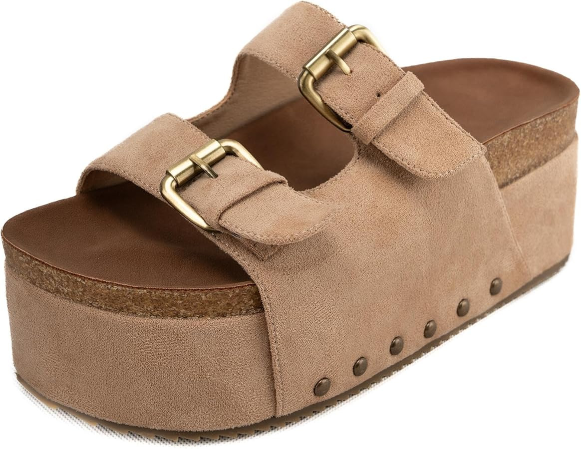 DREAMCIA Women Platform Sandals Slip On Women's Comfort Chunky Platform Slides Flat Double Duckle... | Amazon (US)