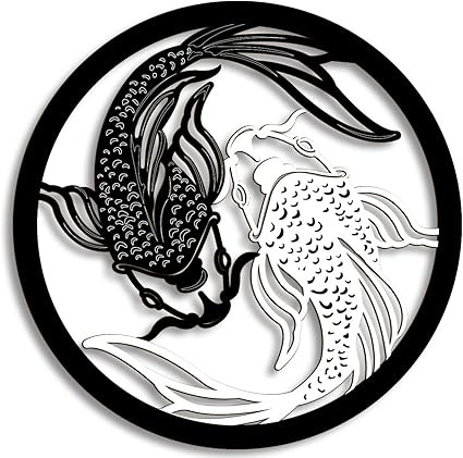 Creoate Home Decor Wall Art Wooden Koi Fish Wall Art Black and White Yin Yang Themed Zen Wall Mou... | Amazon (US)
