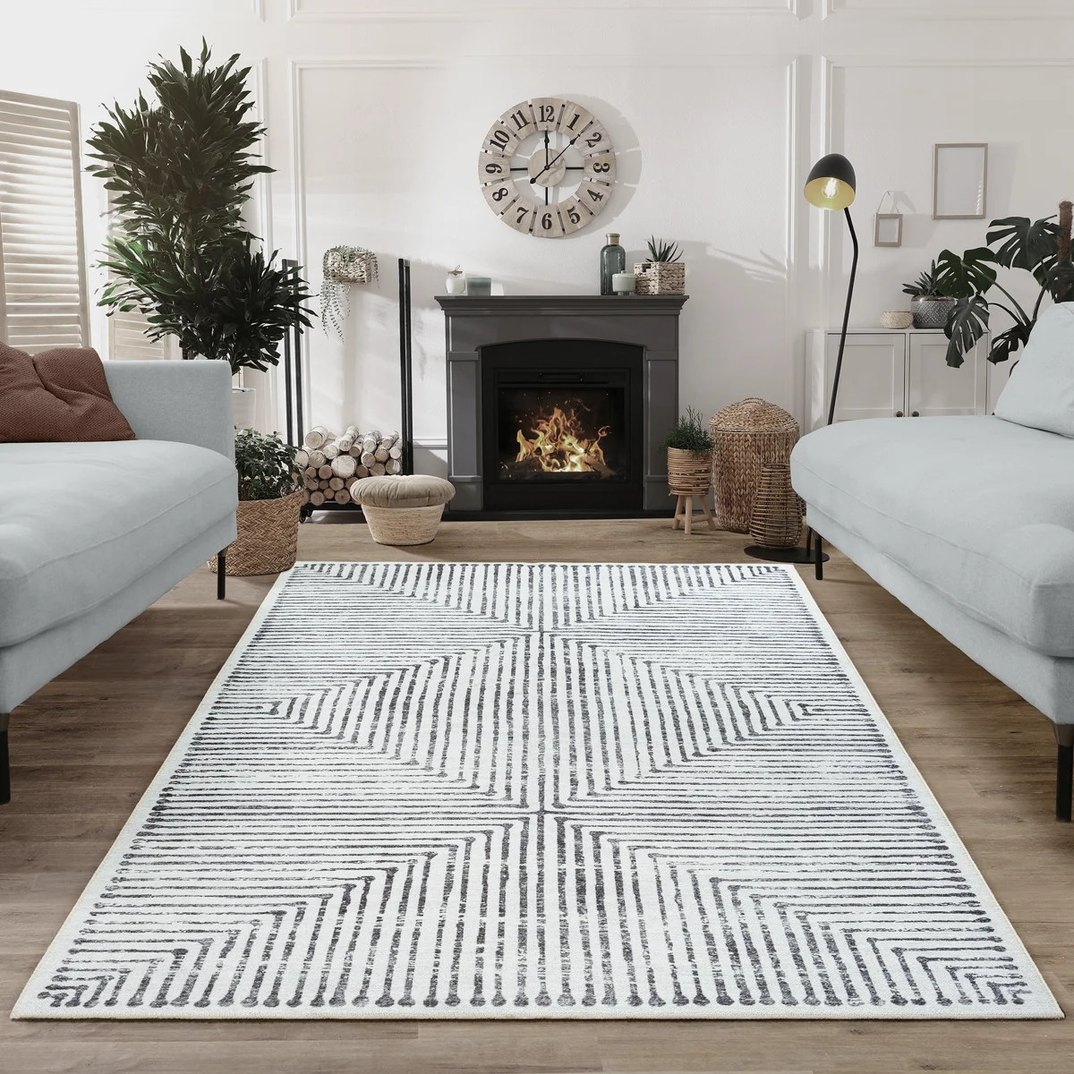 Washable Non-Slip Modern Rug - Ivory / Black - Entryway, Hallway, Bathroom, and Kitchen | Wayfair North America