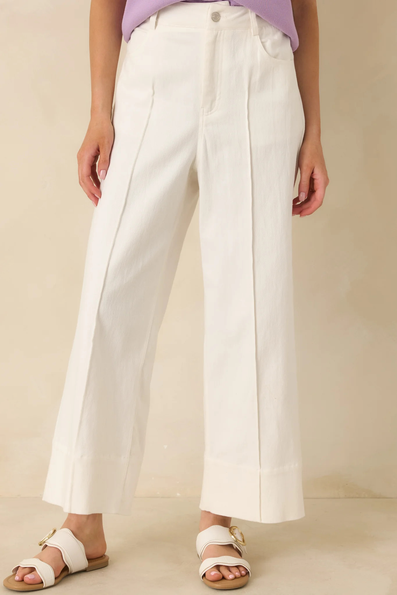 Bright Forecast White Cotton Wide Leg Pants | Red Dress
