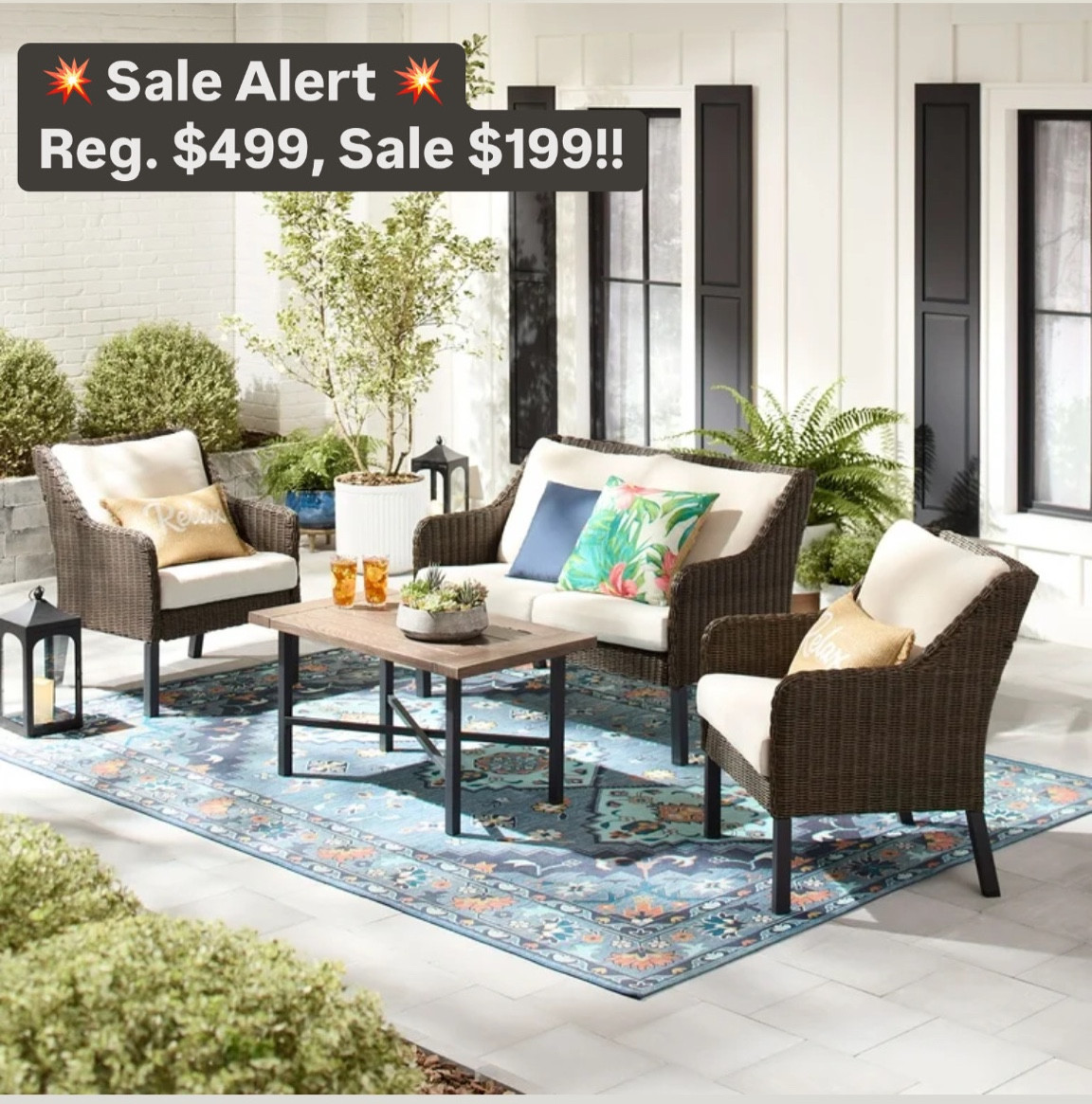New Year Clearance - 4-pc outdoor conversation set on sale from $499 down to $199! 


#walmart find
#walmart sale
#walmart clearance
#patio furniture 
#patio set
#wicker furniture 
#conversation set
#home decor
#affordable home decor
#spring refresh
#home updates
#small space furniture 

#LTKSaleAlert #LTKSeasonal #LTKHome