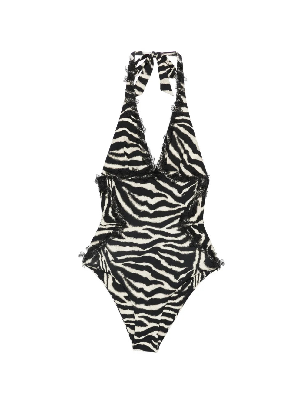 Ermanno Scervino zebra-pattern lace-trim swimsuit - Black | Farfetch Global