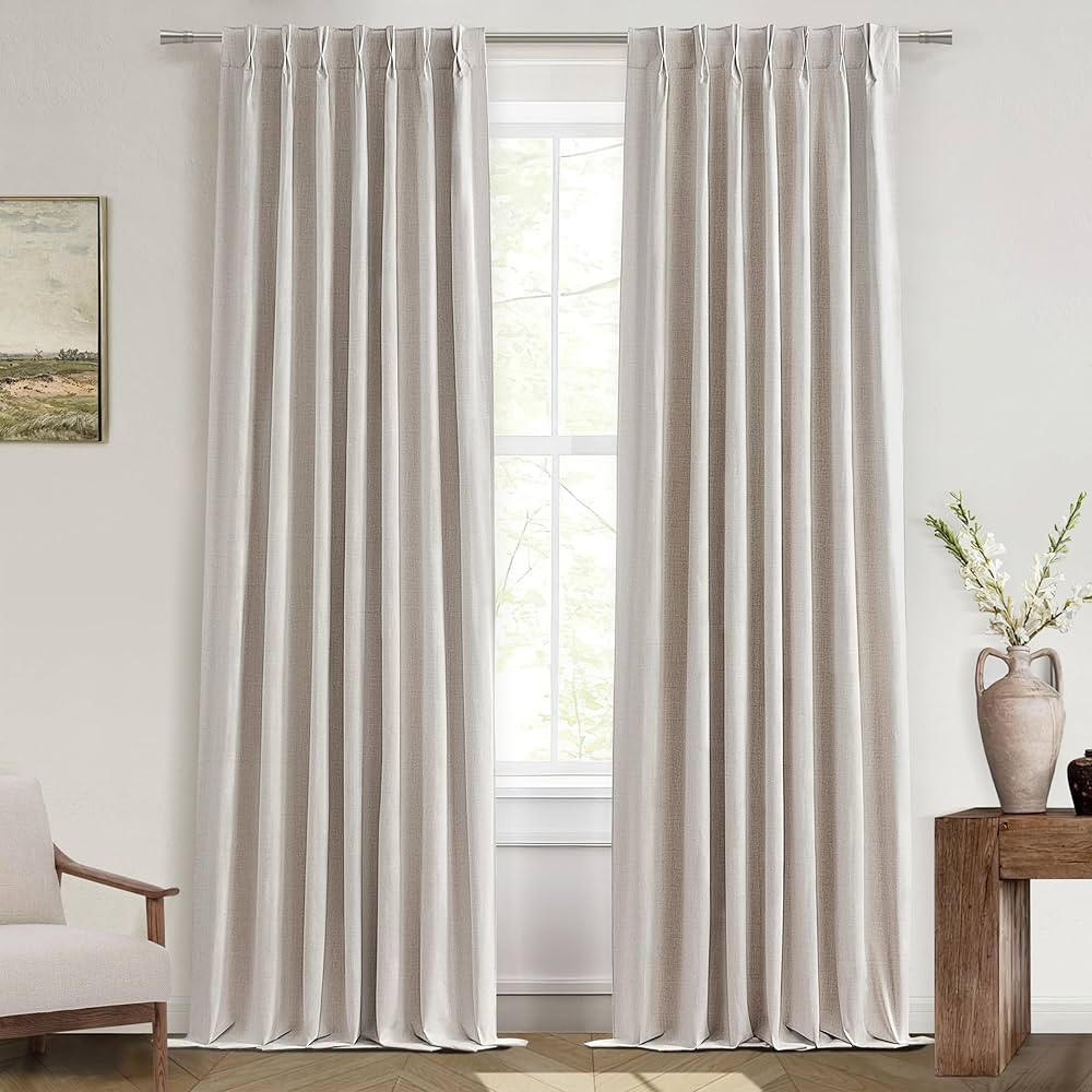 Pinch Pleated 92 Inch Curtains Blackout for Bedroom 2 Panels Set, Natural Linen Farmhouse Viral f... | Amazon (US)