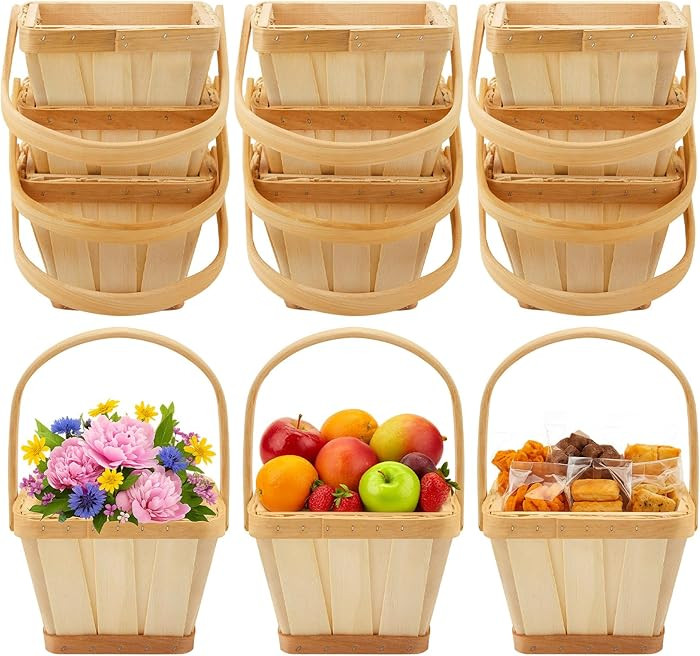 Marsui 10 Pack Mini Square Wooden Bushel Apple Baskets with Handle, 5.1 x 3.9 x 3.1 Inch Berry Pi... | Amazon (US)