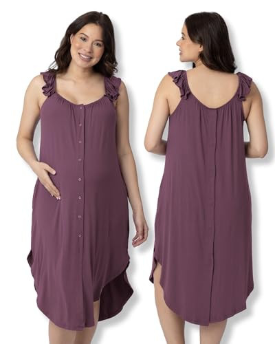Kindred Bravely Ruffle Strap Labor and Delivery Gown | 3 In 1 Labor, Delivery, Nursing Gown for Hospital (Burgundy Plum, Medium/Large) | Amazon (US)