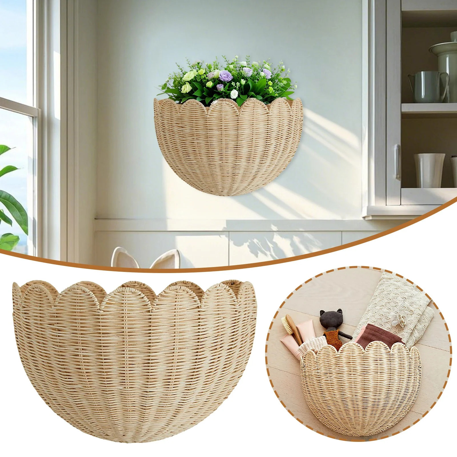 Scalloped Wicker Wall Basket - Hand Woven Basket – Scalloped Décor Wall Hanging Baskets - Hang... | Walmart (US)