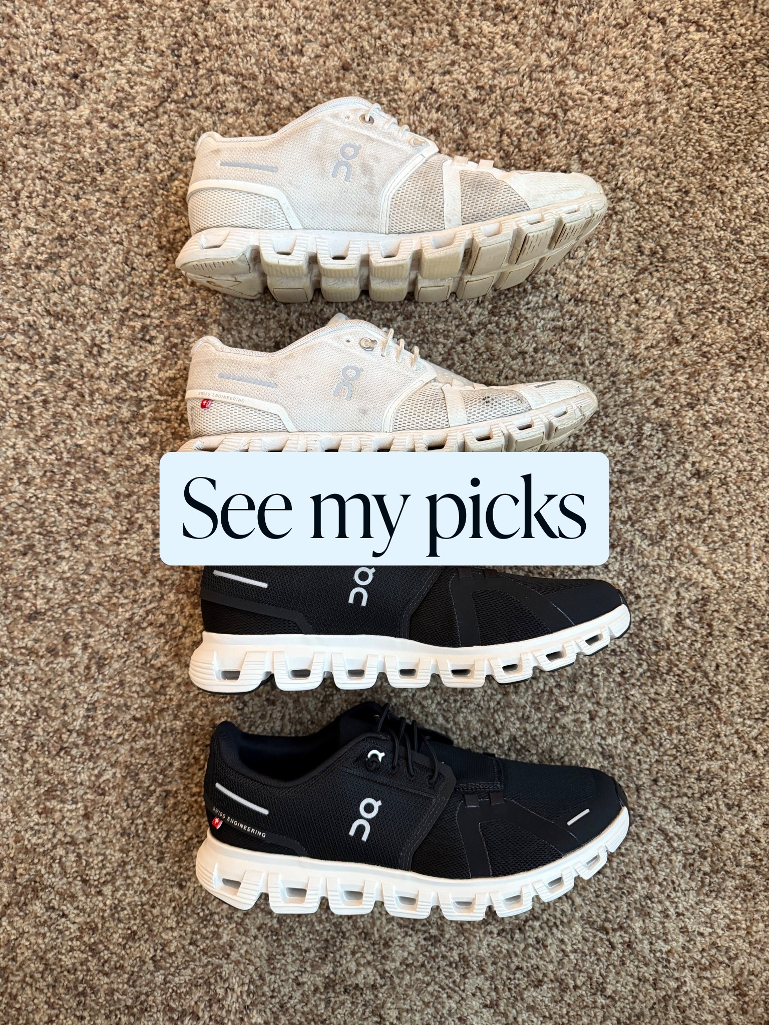 These on cloud shoes are some of my absolute favorite sneakers to work out in AND run errands in. 
Normally I’m picky and it took me a couple of years to become a true fan but I’m officially HOOKED. 
They run TTS and I’ve worn the top pair so much that I needed another!
Can’t go wrong with a classic black and white pair. 


#LTKfitnessgoals #LTKValentine #LTKdayinmylife